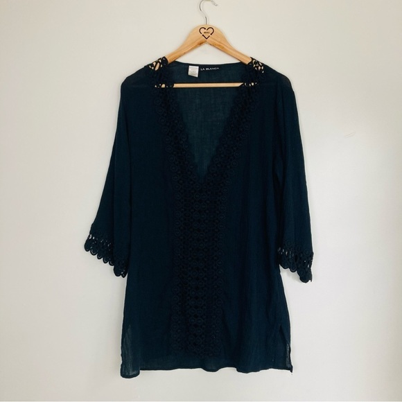 La Blanca black mini swim cover with open lace detail at sleeve and front sz SM - Picture 1 of 5